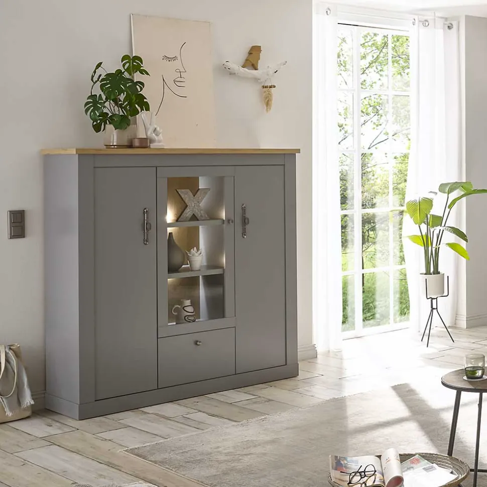 Highboard mit Glaseinsatz mit Metallgriffen - Buleta
