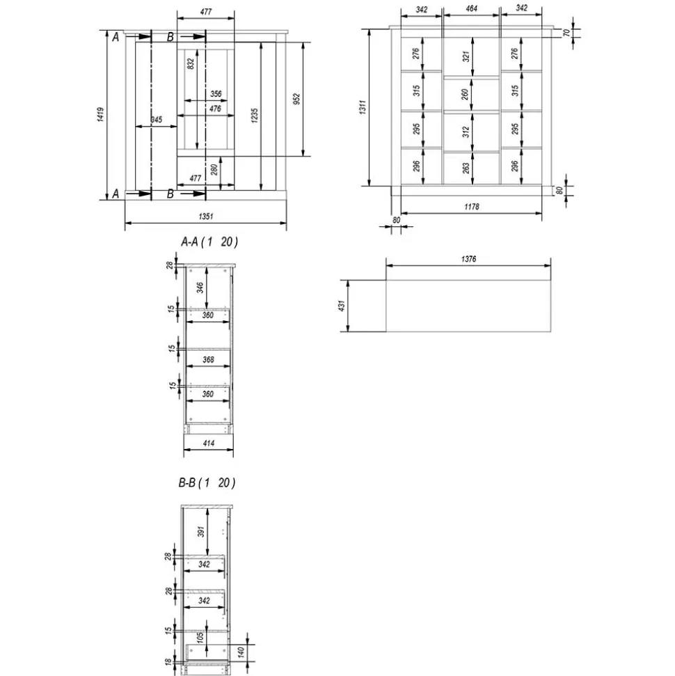 Highboard mit Glaseinsatz mit Metallgriffen - Buleta