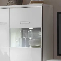 Highboard Tacroma in Hochglanz Weiß Glas