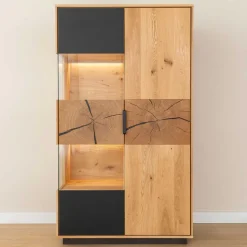 Highboard Vitrine aus Eiche und Glas - Masicuri