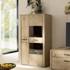 Highboard Vitrine in Asteiche Hell - Jevedaz