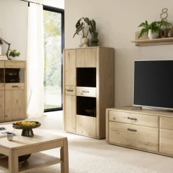 Highboard Vitrine in Asteiche Hell - Jevedaz