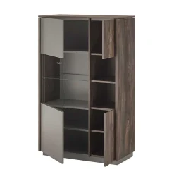 Highboard Vitrine in Eiche Dunkel & Grau - Mundo
