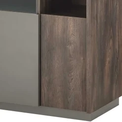 Highboard Vitrine in Eiche Dunkel & Grau - Mundo