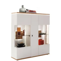 Highboard Vitrine in Soft White und Wildeiche - Yordyn