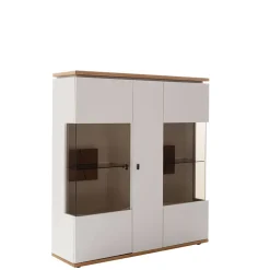 Highboard Vitrine in Soft White und Wildeiche - Yordyn