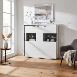 Highboard Vitrine in Weiß mit Schwarzgrau - Loazin