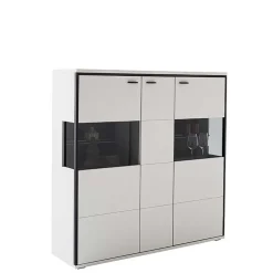 Highboard Vitrine in Weiß mit Schwarzgrau - Loazin