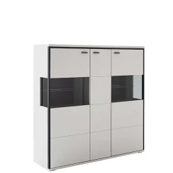 Highboard Vitrine in Weiß mit Schwarzgrau - Loazin