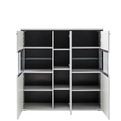 Highboard Vitrine in Weiß mit Schwarzgrau - Loazin