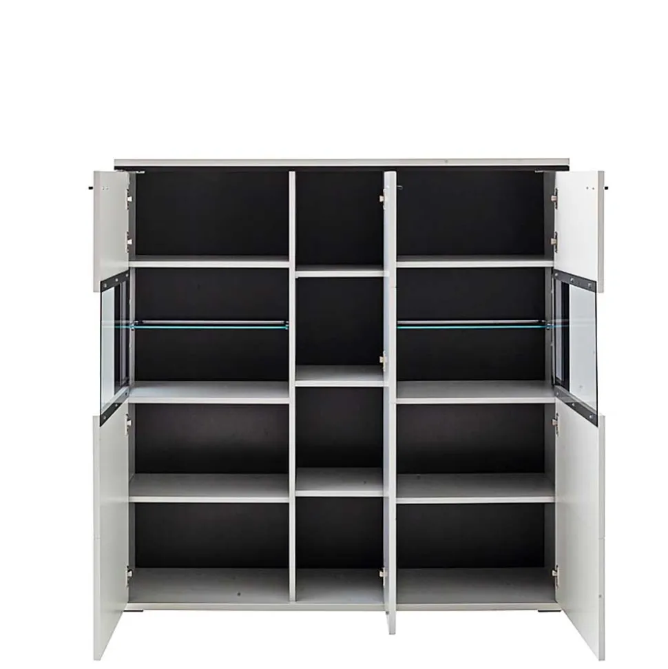 Highboard Vitrine in Weiß mit Schwarzgrau - Loazin