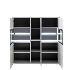 Highboard Vitrine in Weiß mit Schwarzgrau - Loazin