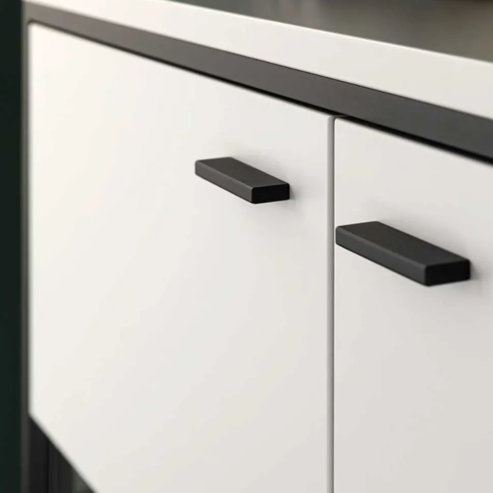 Highboard Vitrine in Weiß mit Schwarzgrau - Loazin