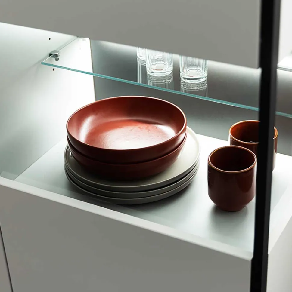 Highboard Vitrine in Weiß mit Schwarzgrau - Loazin