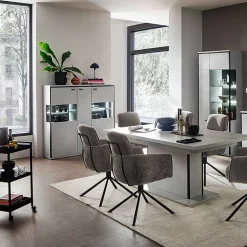 Highboard Vitrine in Weiß mit Schwarzgrau - Loazin