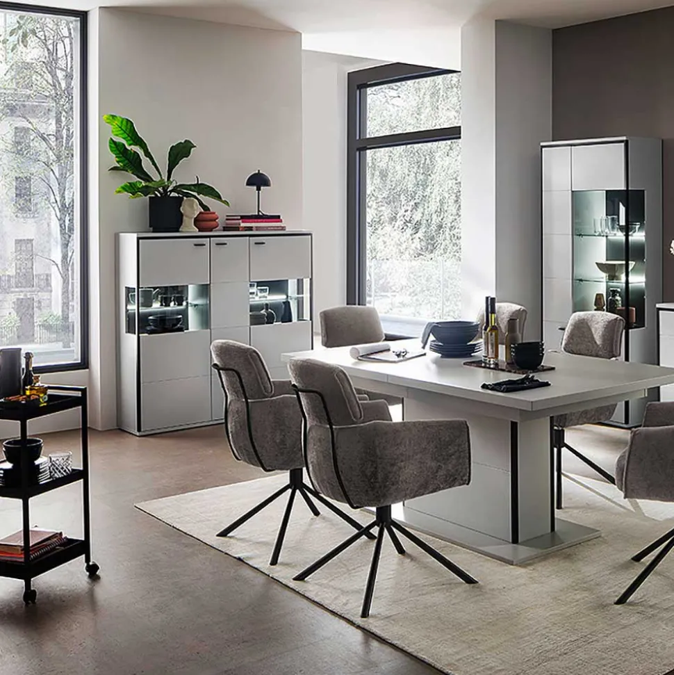 Highboard Vitrine in Weiß mit Schwarzgrau - Loazin