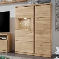 Highboard Vitrine Smonia aus Wildeiche Bianco