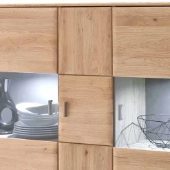 Highboard Vitrine Vernella aus Eiche hell geölt