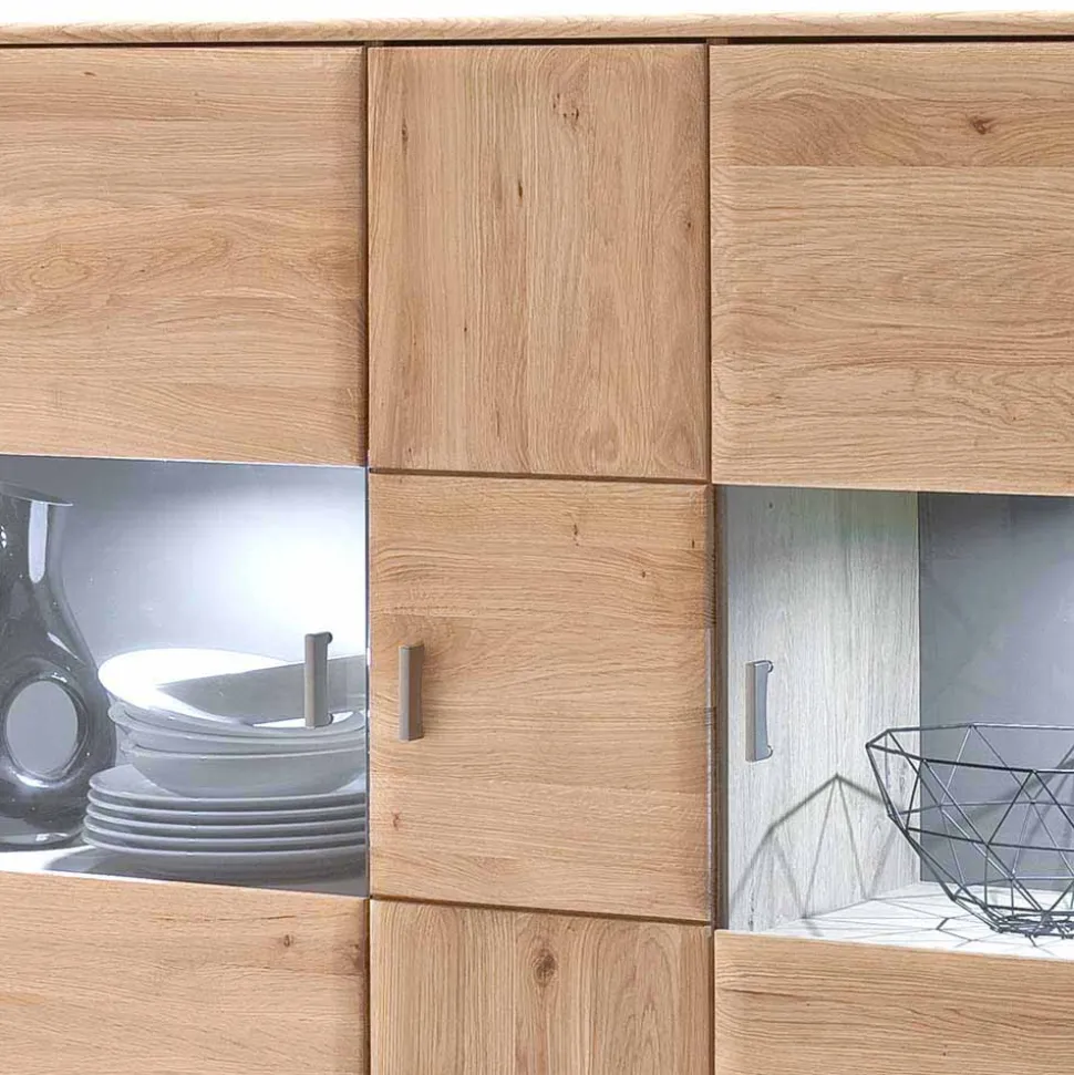 Highboard Vitrine Vernella aus Eiche hell geölt