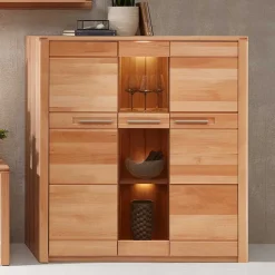 Highboard Vitrinenschrank aus Kernbuche massiv - Amyonta