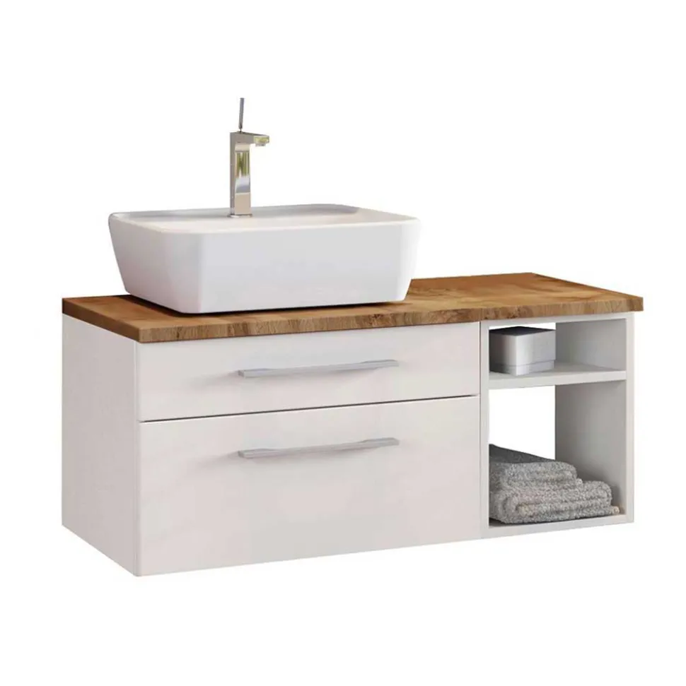 Hänge-Badmöbel in Weiß Wildeiche - Enwicos (dreiteilig)