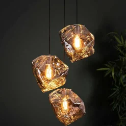 Hängeleuchte mit drei Glasschirmen in Stein Optik - Arescona