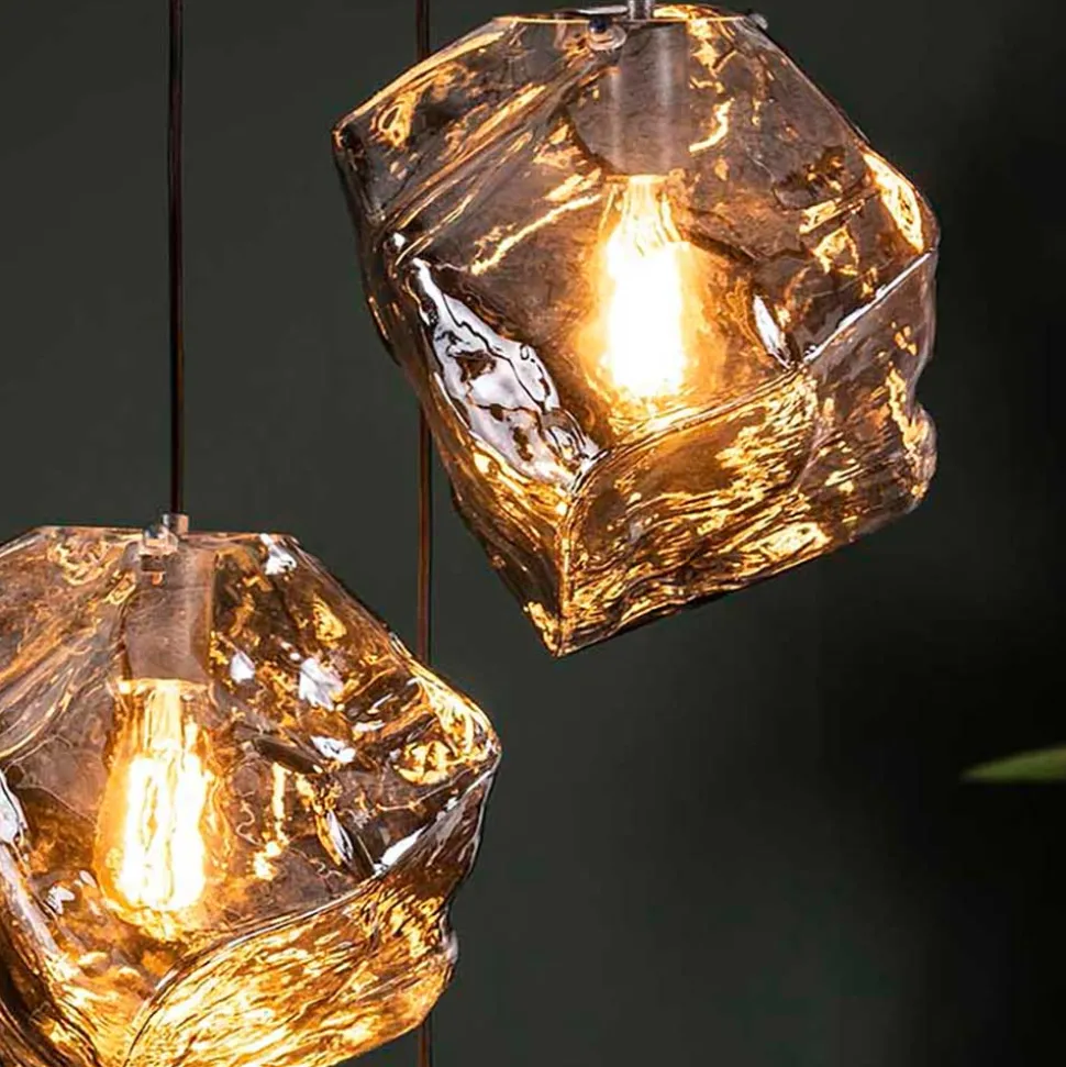 Hängeleuchte mit drei Glasschirmen in Stein Optik - Arescona