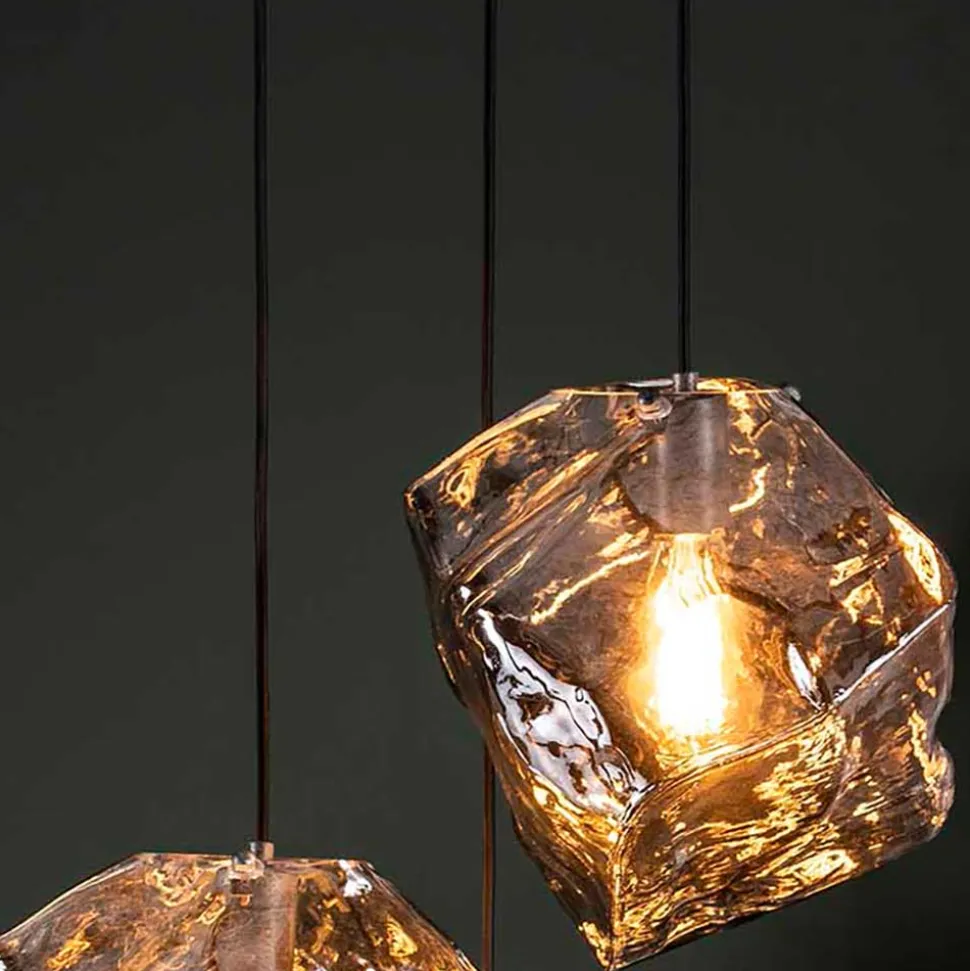 Hängeleuchte mit drei Glasschirmen in Stein Optik - Arescona