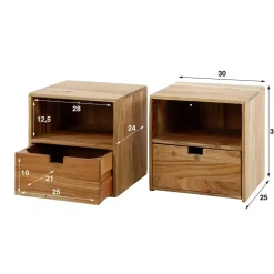 Hängende Nachtkommoden aus Akazie - Materra (2er Set)