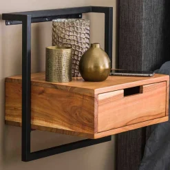 Hängender Wand-Nachttisch aus Akazie Massivholz - Lescas