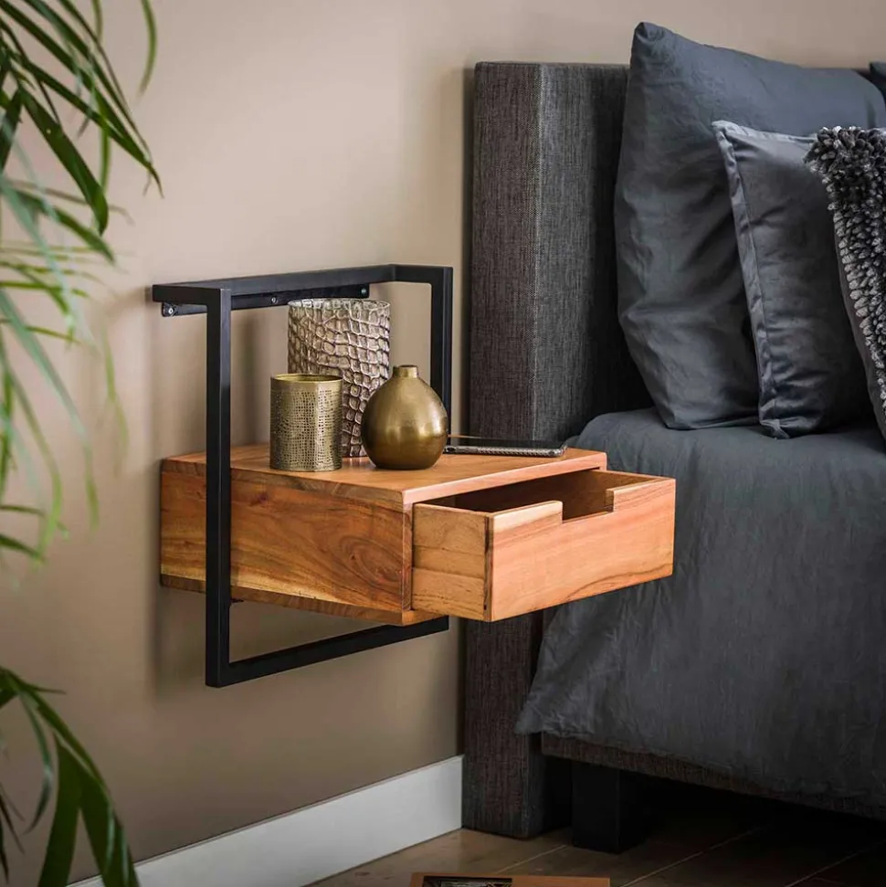 Hängender Wand-Nachttisch aus Akazie Massivholz - Lescas