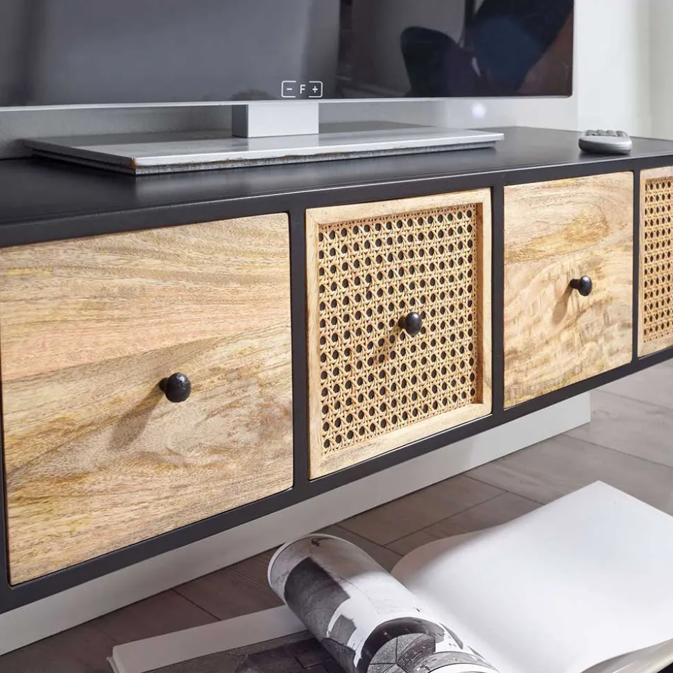 Hängendes TV Board aus Holz & Wiener Geflecht - Leiria