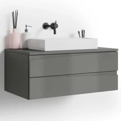 Hänge-Waschtisch in Anthrazit mit Hochglanz Front - Hatai