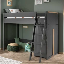 Hochbett mit Schrank in Anthrazit - Waltma (zweiteilig)