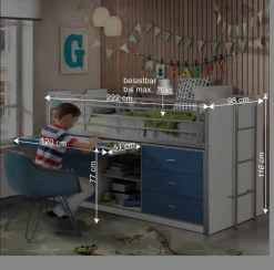 Hochbett Musty in Weiß-Blau