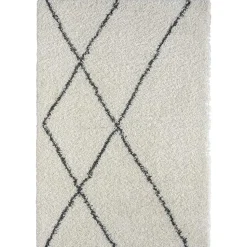 Hochflor Teppich in Creme und Schwarz - You