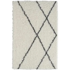 Hochflor Teppich in Creme und Schwarz - You