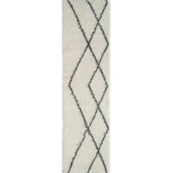 Hochflor Teppich in Creme und Schwarz - You