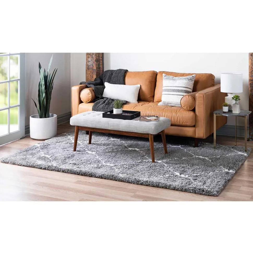 Hochflor Teppich in Grau und Creme - Ilena