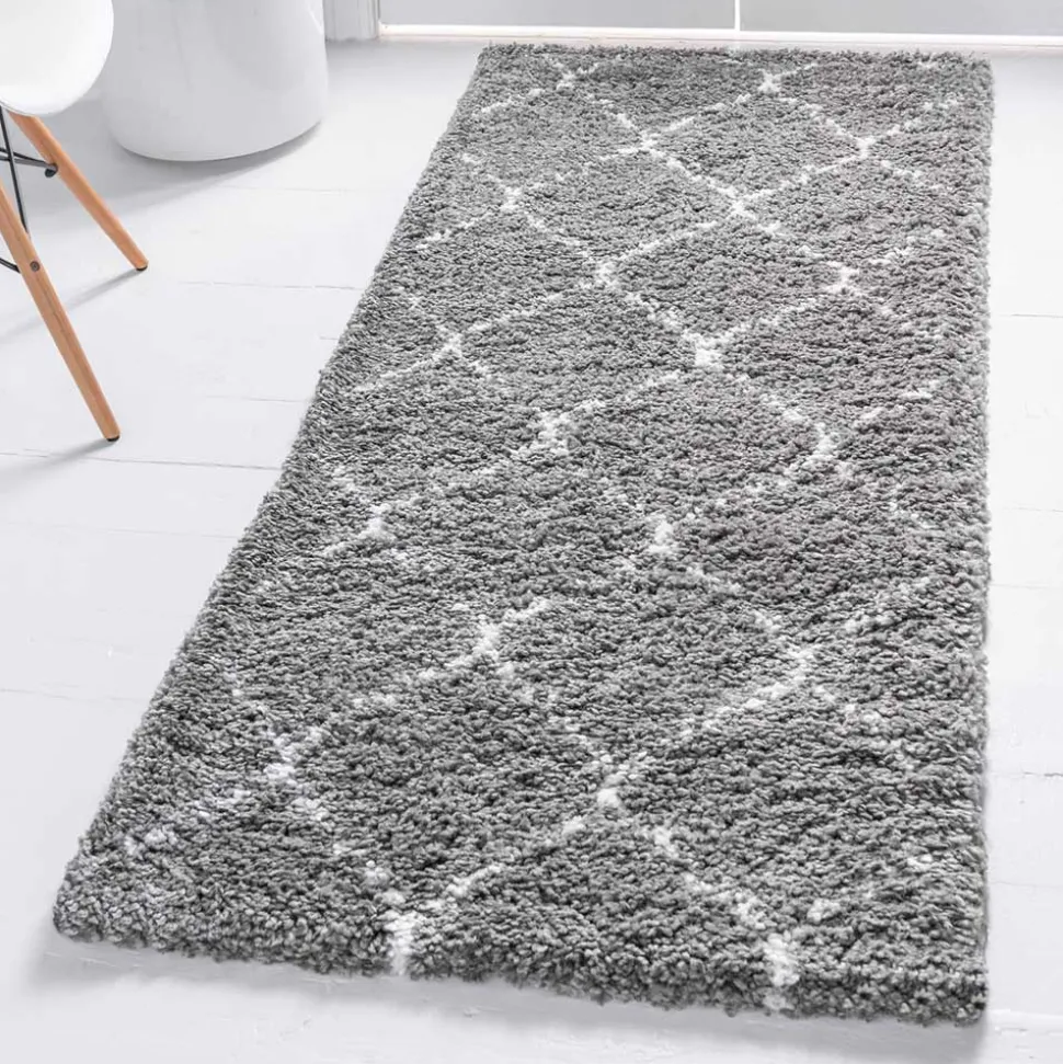 Hochflor Teppich in Grau und Creme - Ilena