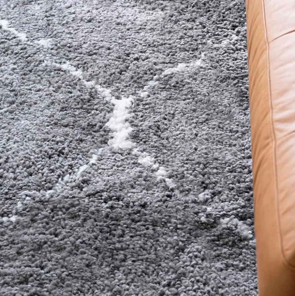 Hochflor Teppich in Grau und Creme - Ilena