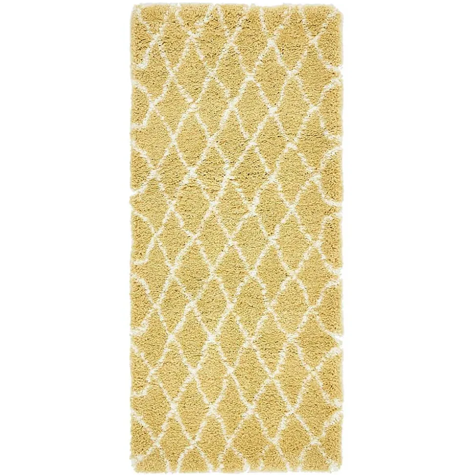 Hochflor Teppich Läufer in Gelb und Creme - Luzifania