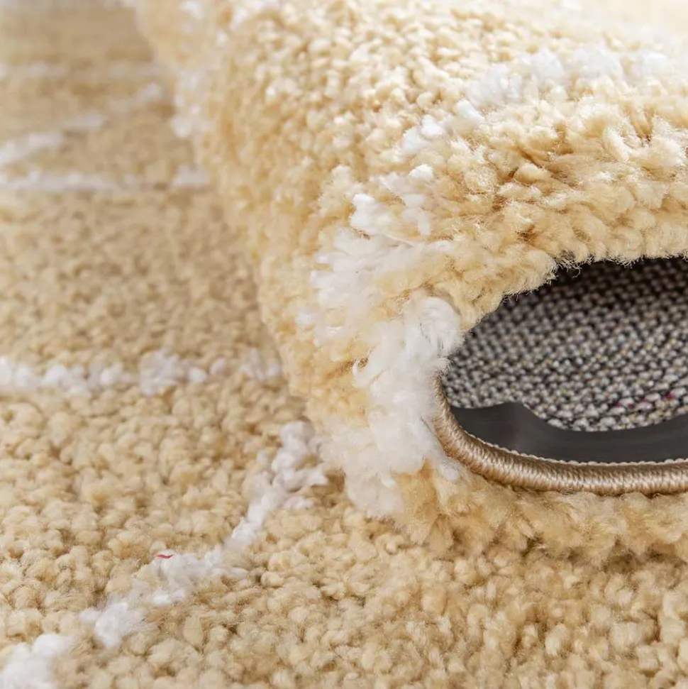 Hochflor Teppich Läufer in Gelb und Creme - Luzifania