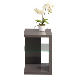 Hochglanz Beistelltisch in Anthrazit Jenva mit Glas Zusatzablage