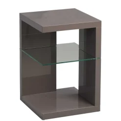 Hochglanz Beistelltisch in Anthrazit Jenva mit Glas Zusatzablage