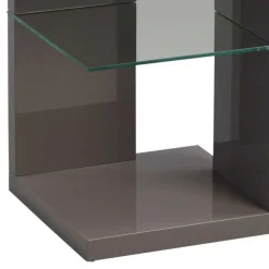 Hochglanz Beistelltisch in Anthrazit Jenva mit Glas Zusatzablage