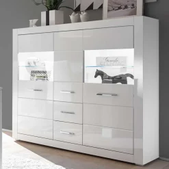 Hochglanz Highboard in Weiß mit Glas Yulis 3-türig