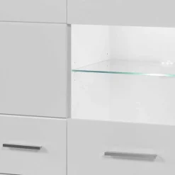 Hochglanz Highboard in Weiß mit Glas Yulis 3-türig