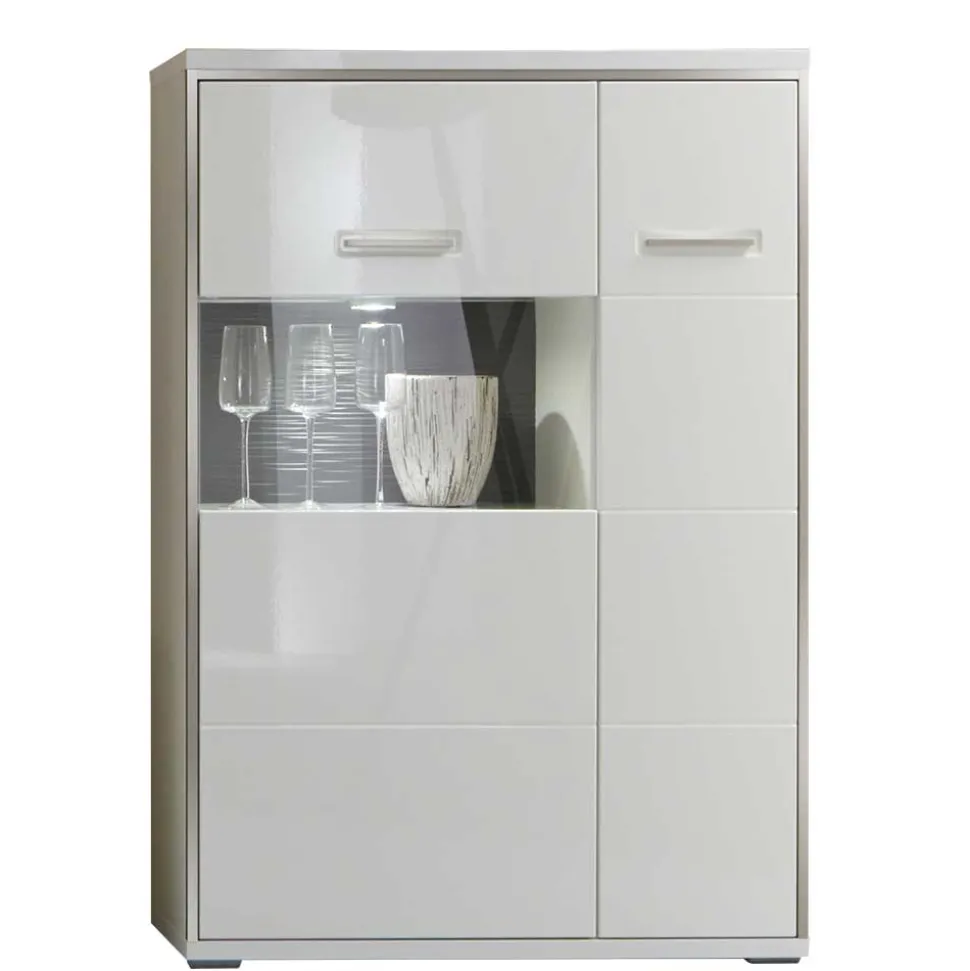 Hochglanz Highboard Tacroma in Weiß Glas