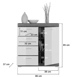 Hochglanz Kombi-Kommode in Weiß & Grau - Nancys